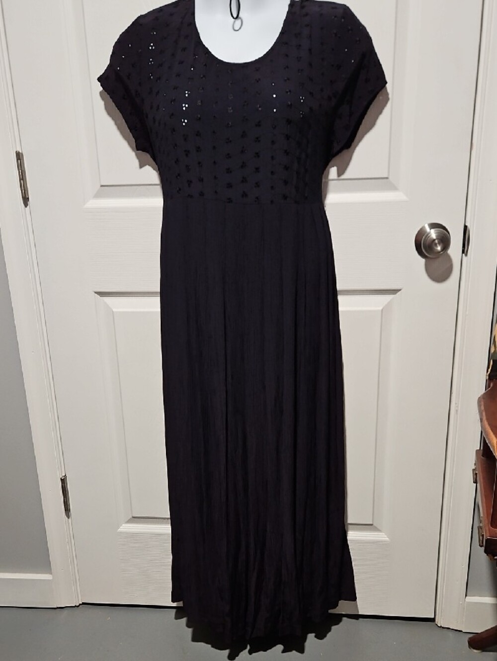VINTAGE Navy Women's Short Sleeve Dress - Picture 4 of 7